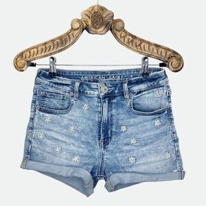 American Eagle Hi-Rise Shortie Jean Shorts with 
Floral Daisy Embroidery Size 8